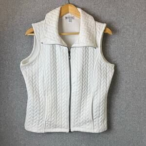 Kate Park Lightweight Vest Women’s White Full Zip Pockets Quilted Minimalist Mom